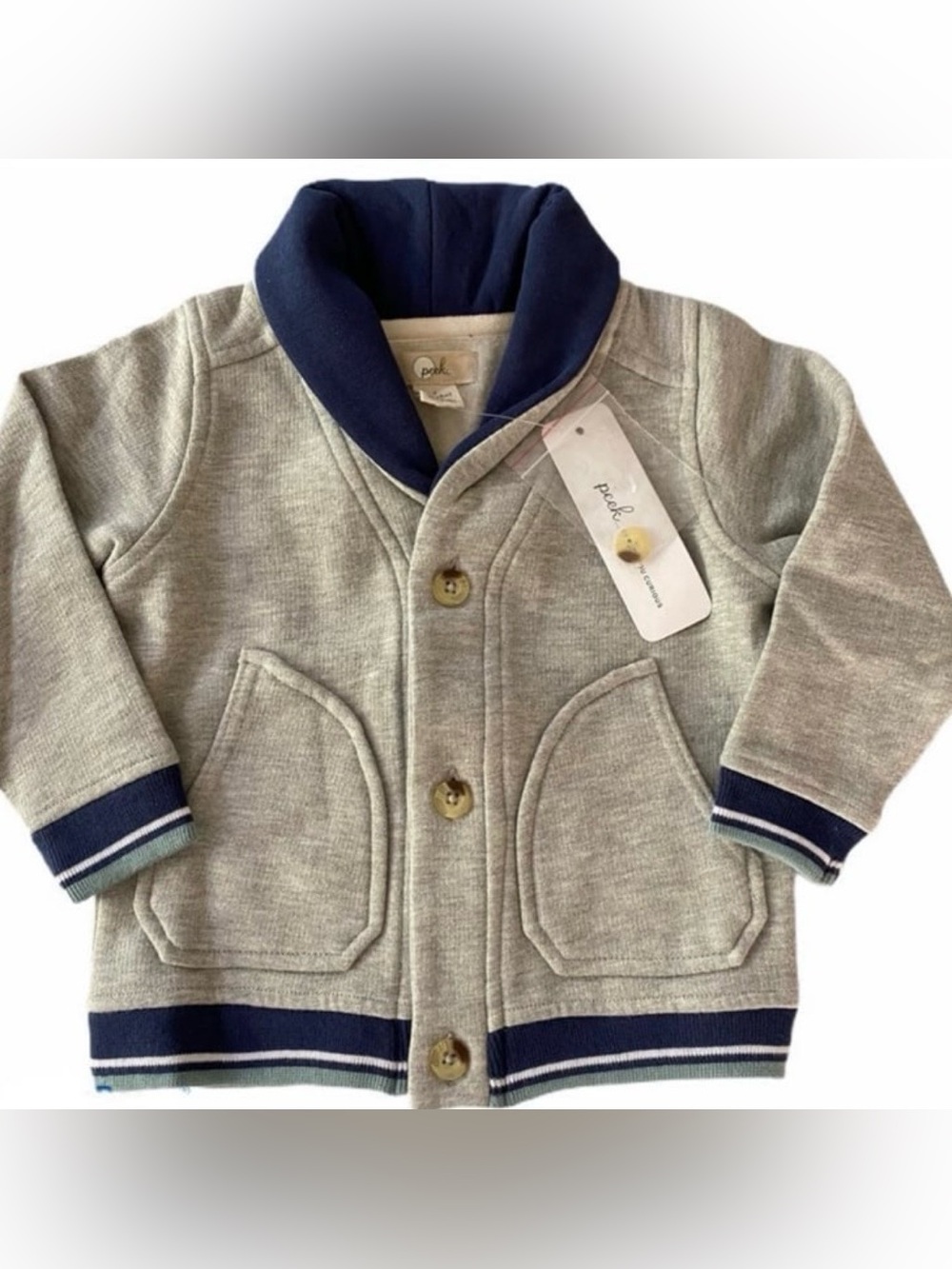 Peek Heather Grey & Navy Baby Cardigan